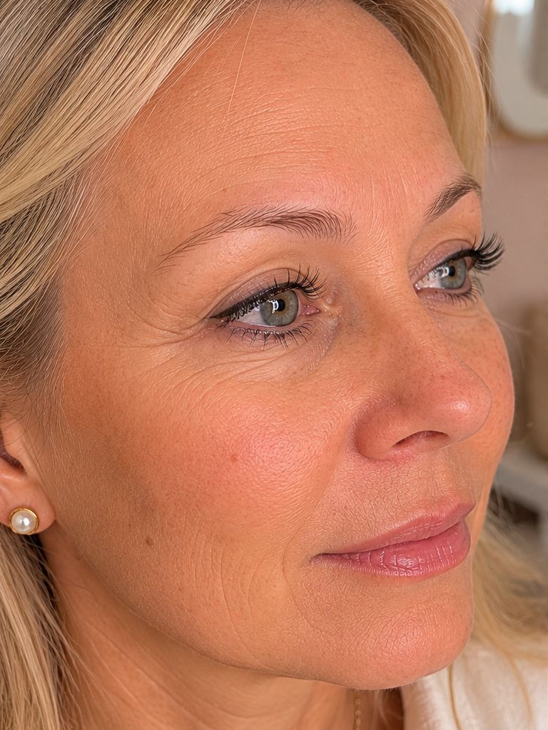 Microblading vorher: natürliche, schüttere Augenbrauen einer Kundin im Pretty WoMen Studio Berlin vor der Permanent Make-up Behandlung bei Christine Dohanetz